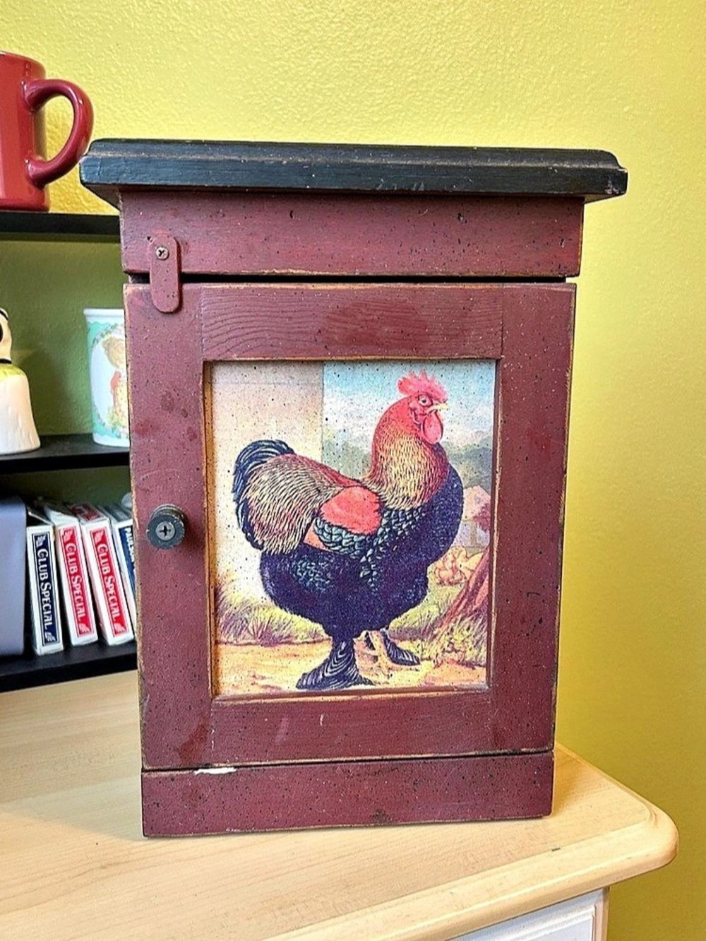Vintage Rooster Wooden Wall Cabinet